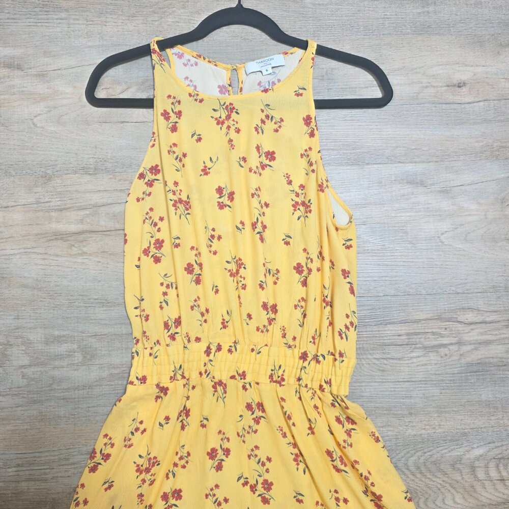 THAKOON Yellow Floral Sleeveless Back Button Closure Wide Leg Jumpsuit Size 6 - Picture 6 of 10
